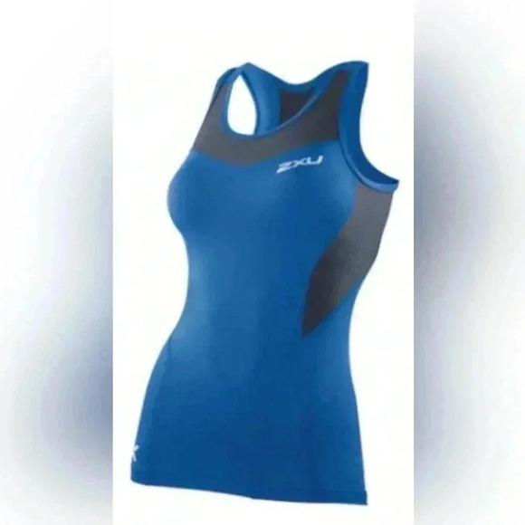 2XU blue grey core support  training athletic comfort compression tank top XS - Picture 1 of 4